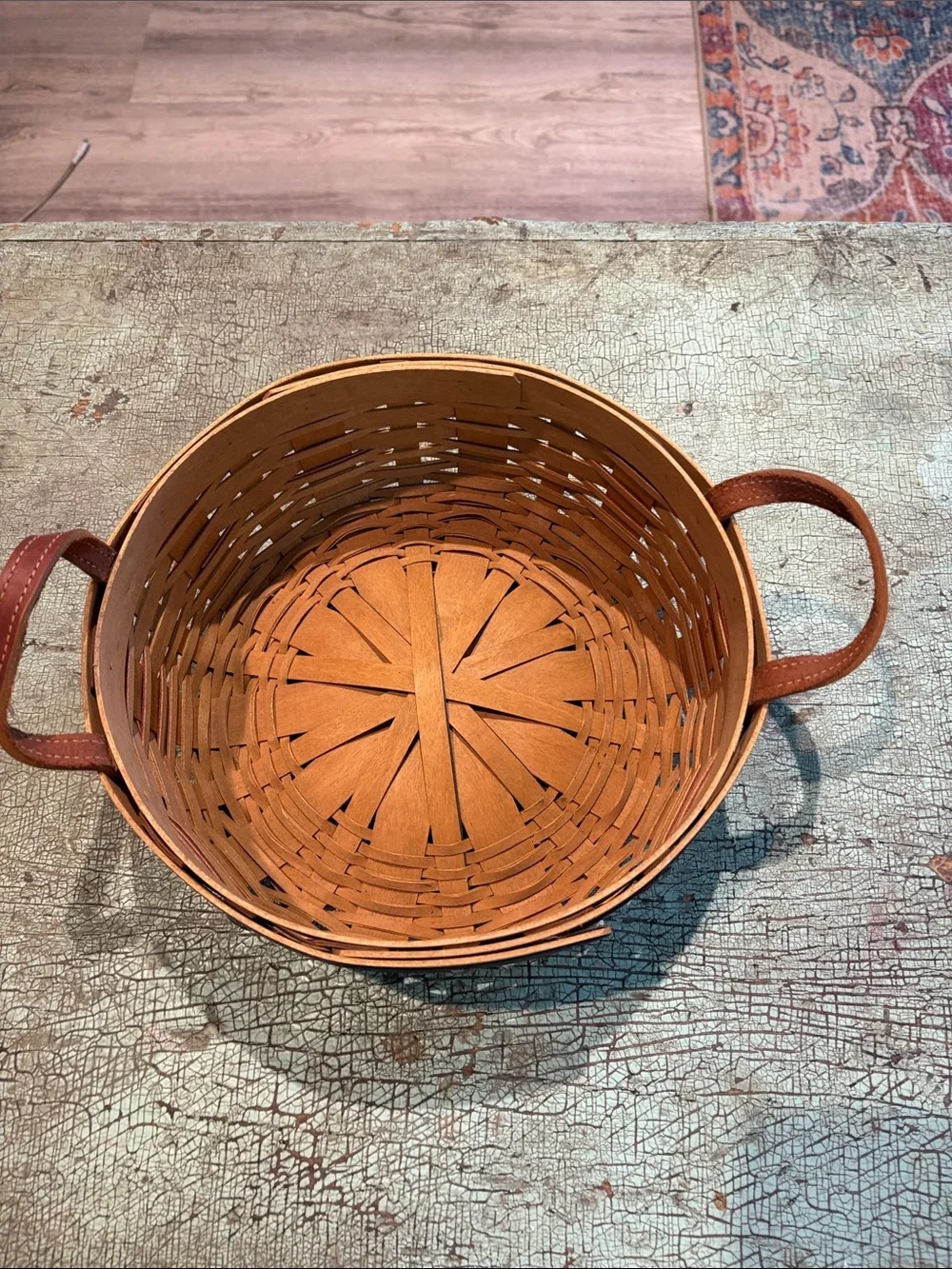 Longaberger Proudly American Darning Basket 2003 Leather Handles 10”